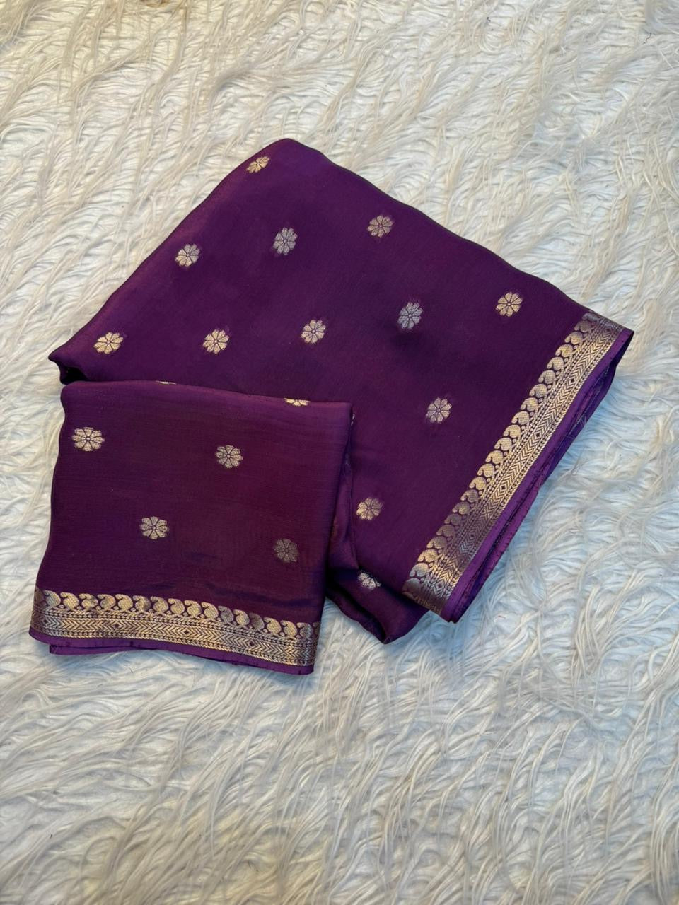 Viscose Saree with Gold Zari Border