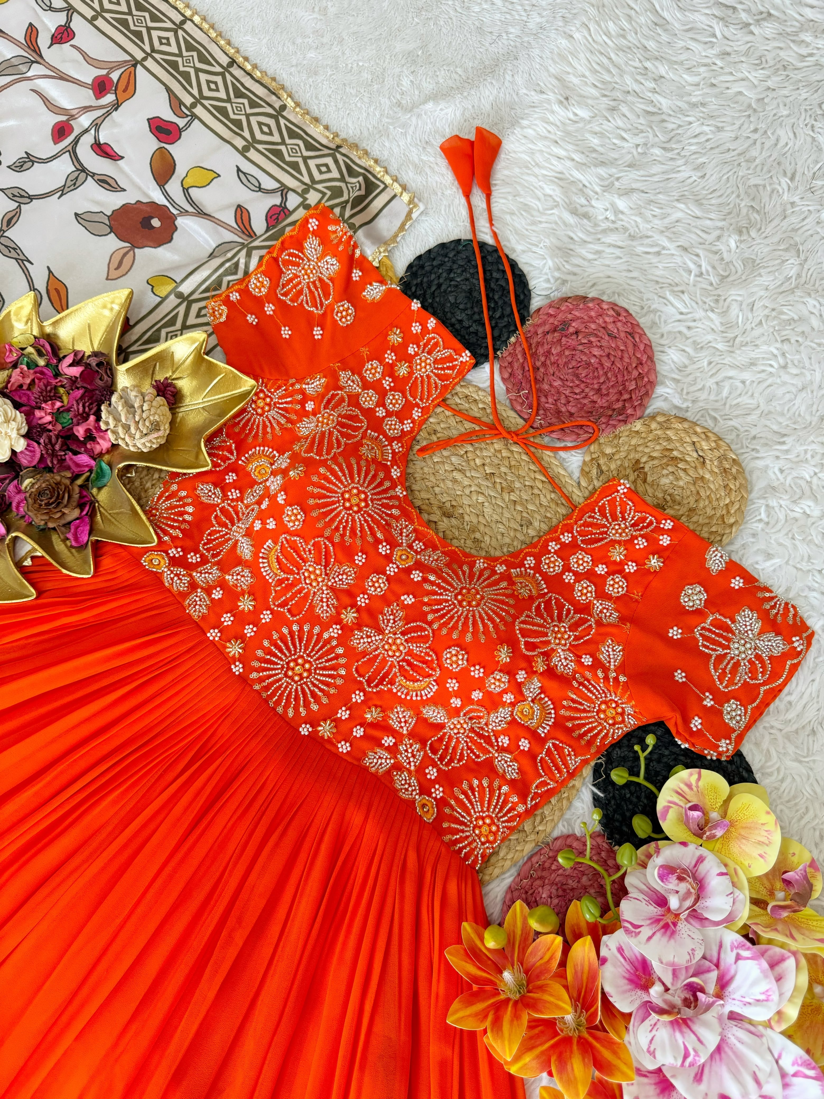Orange Kalamkari Dupptta Gown