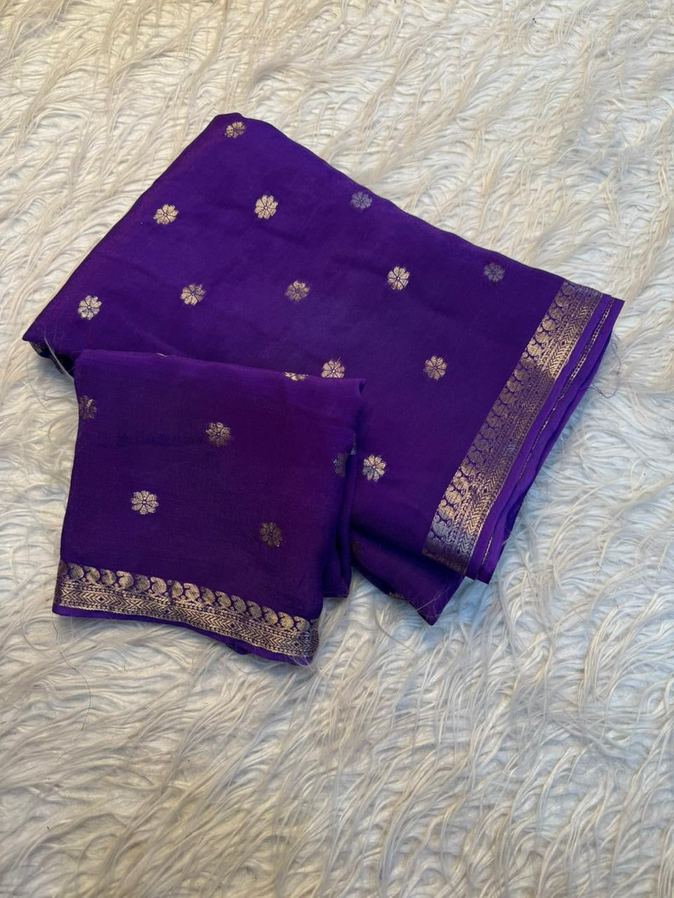 Viscose Saree with Gold Zari Border