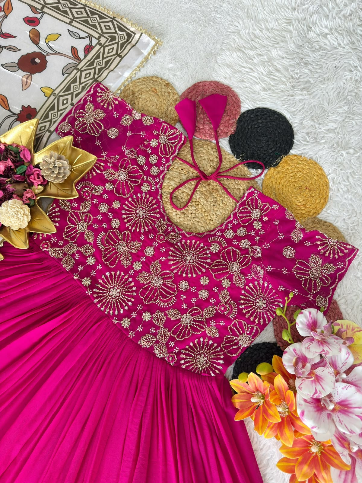 Orange Kalamkari Dupptta Gown