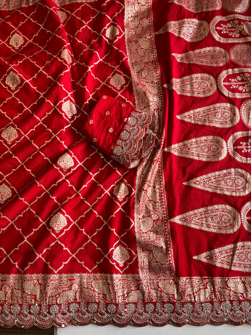 Banarasi Silk Saree with Zari Jaal & Sequin Border