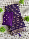 Purple Zari Check Banarasi Silk Saree with Gold Butti