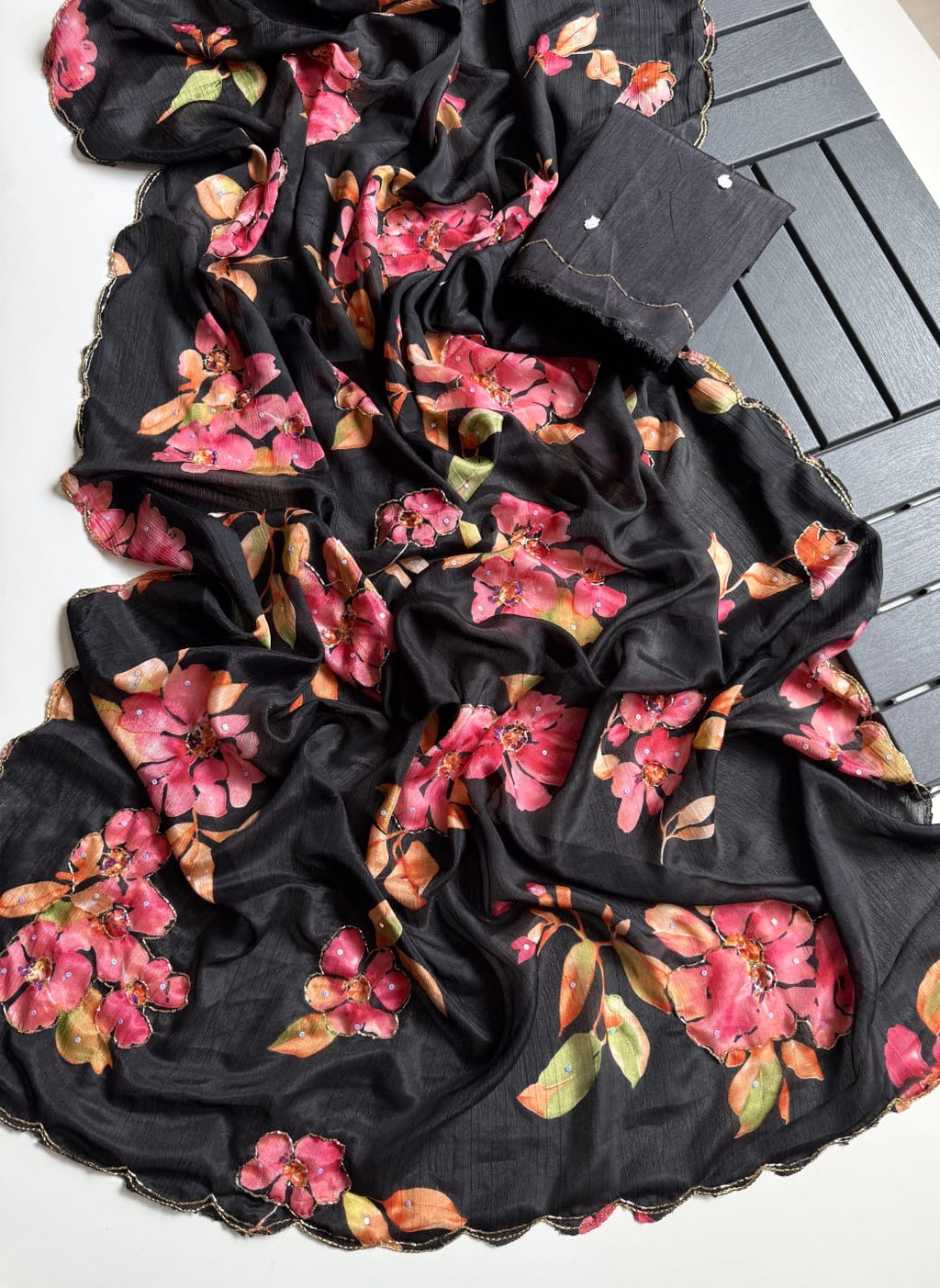Pure Chinnon Handwork Saree