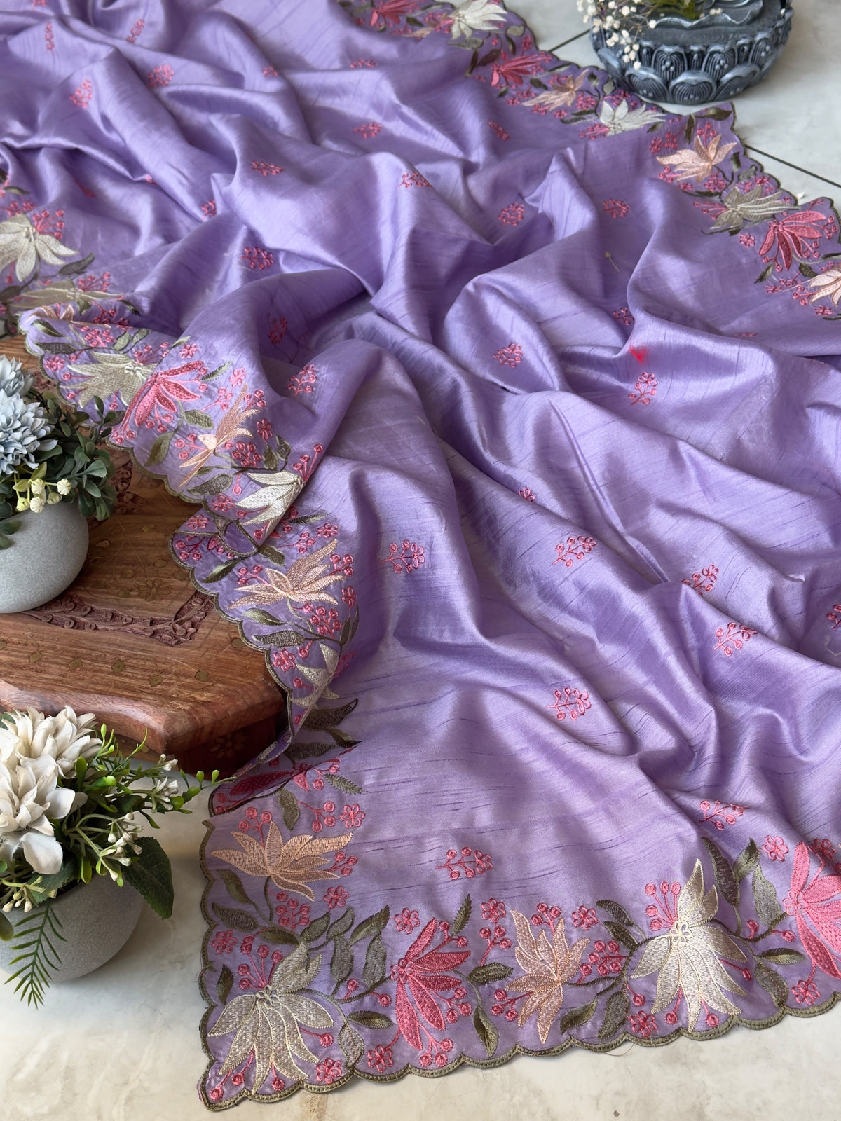 Pure Tussar Silk Saree With Embroidery