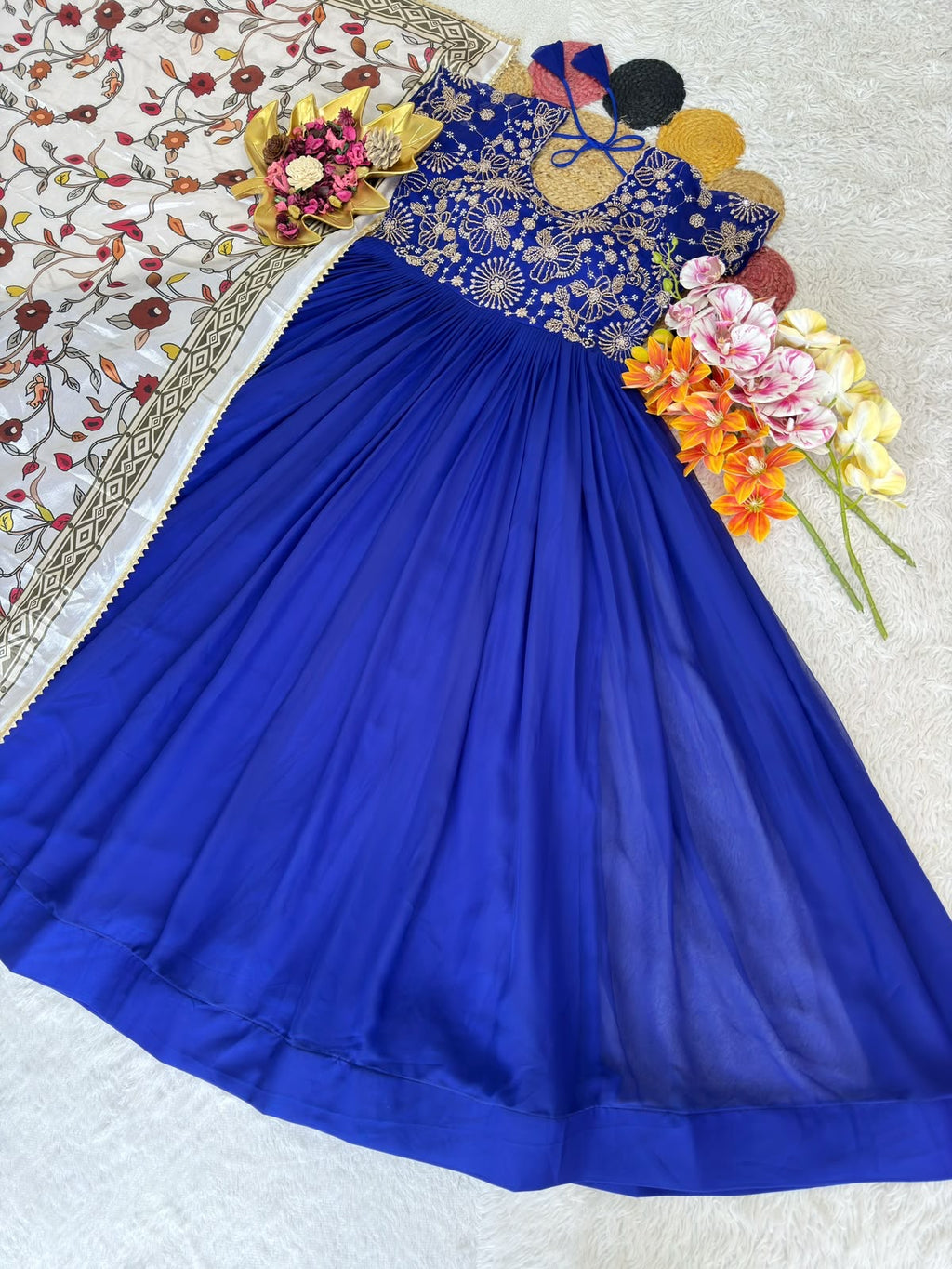 Orange Kalamkari Dupptta Gown