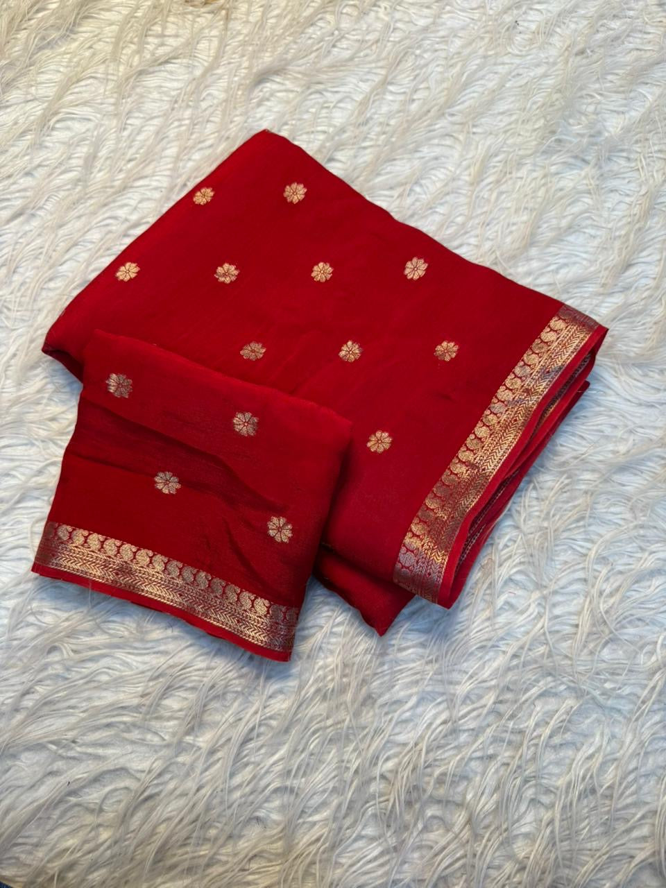 Viscose Saree with Gold Zari Border