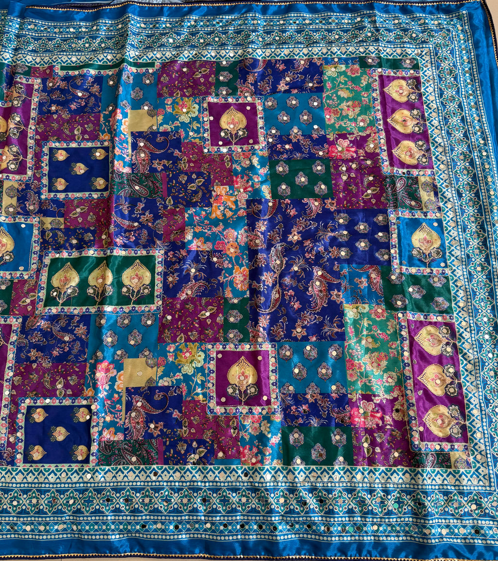 Multicolor Digital Print Silk Saree with Mirror Work