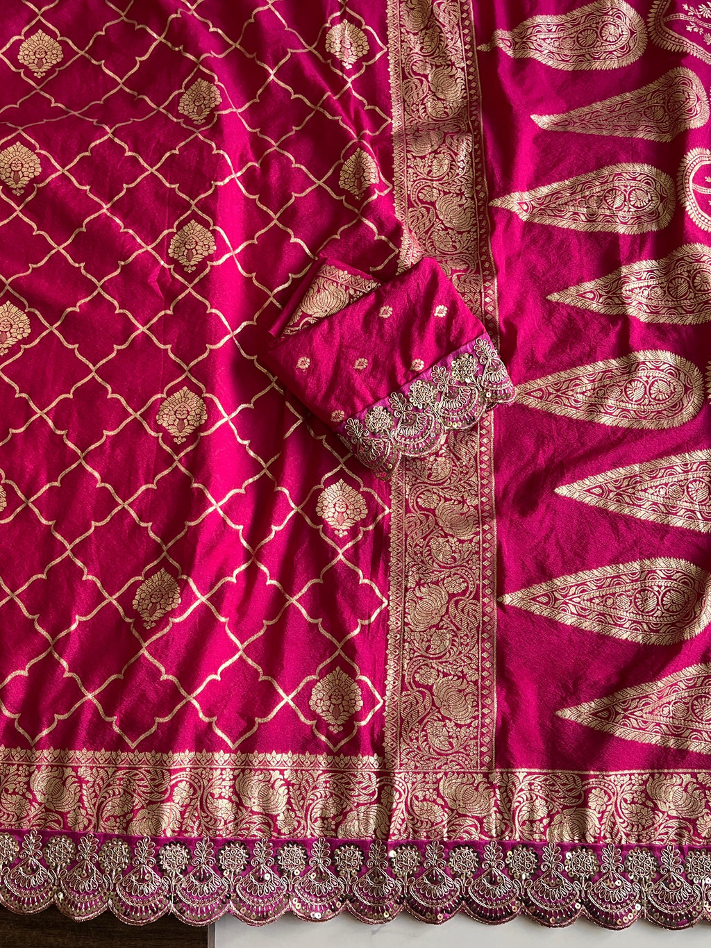 Banarasi Silk Saree with Zari Jaal & Sequin Border