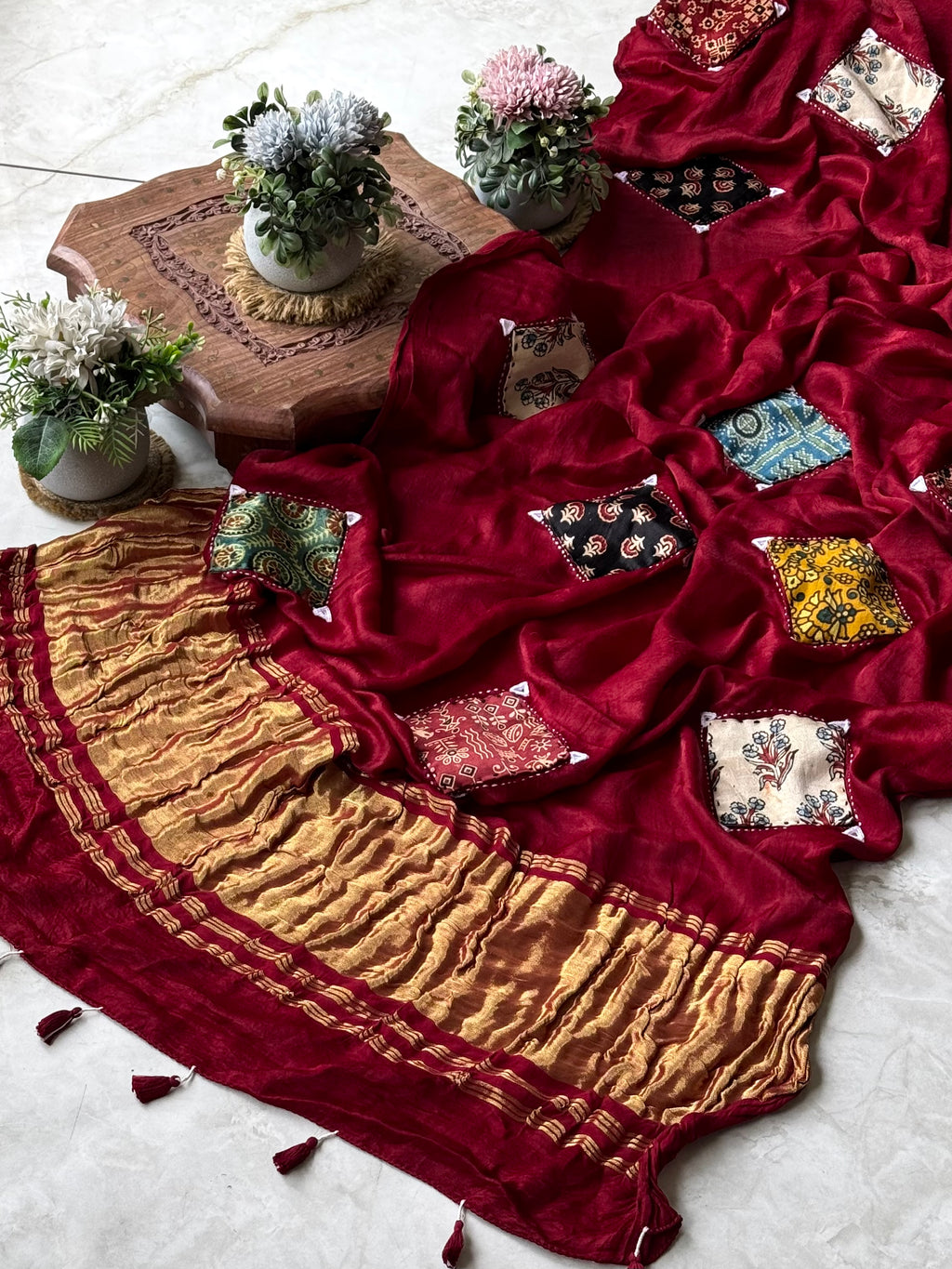 Pure Gajji Silk With Handsticth Butta
