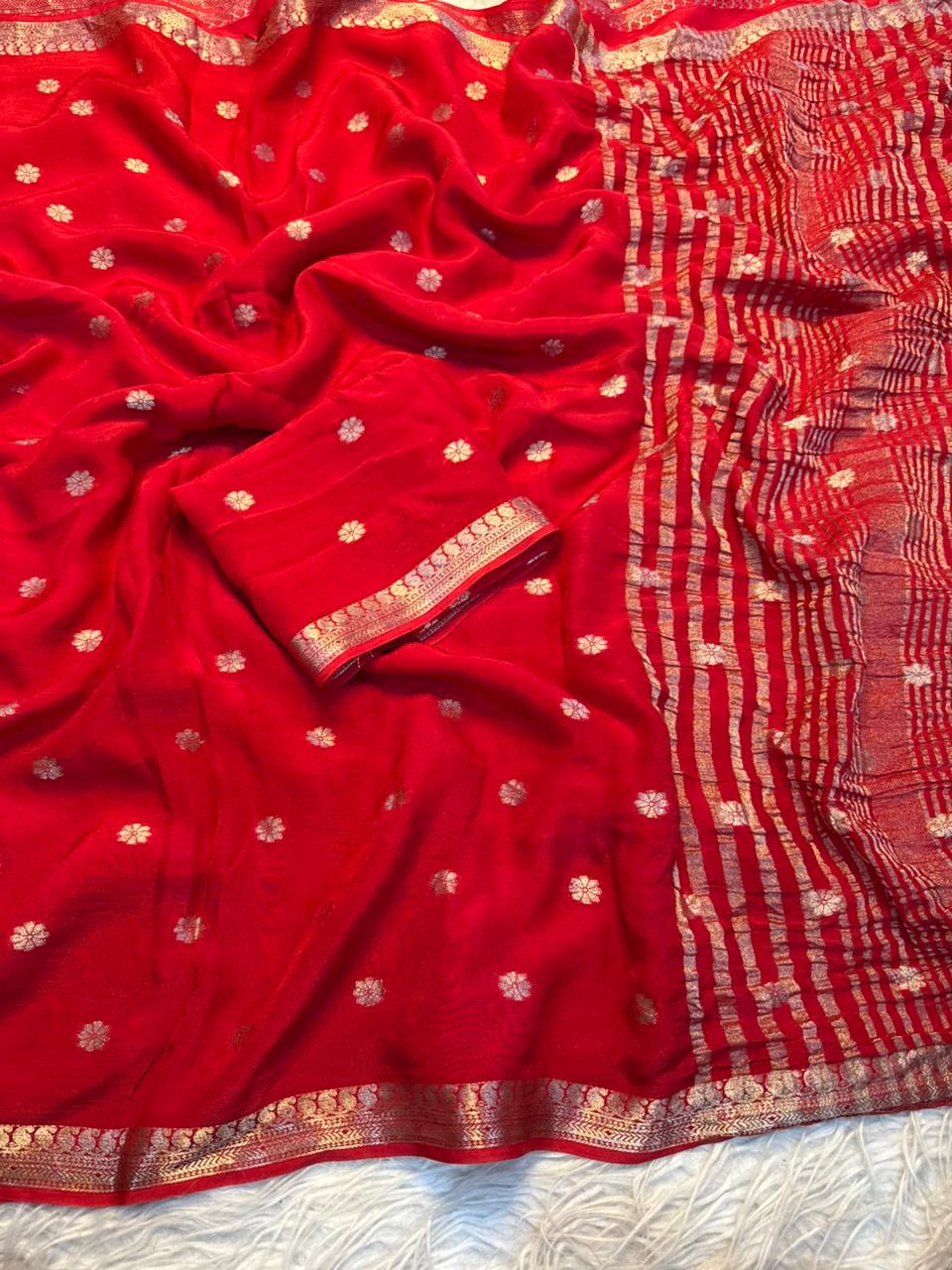 Viscose Saree with Gold Zari Border