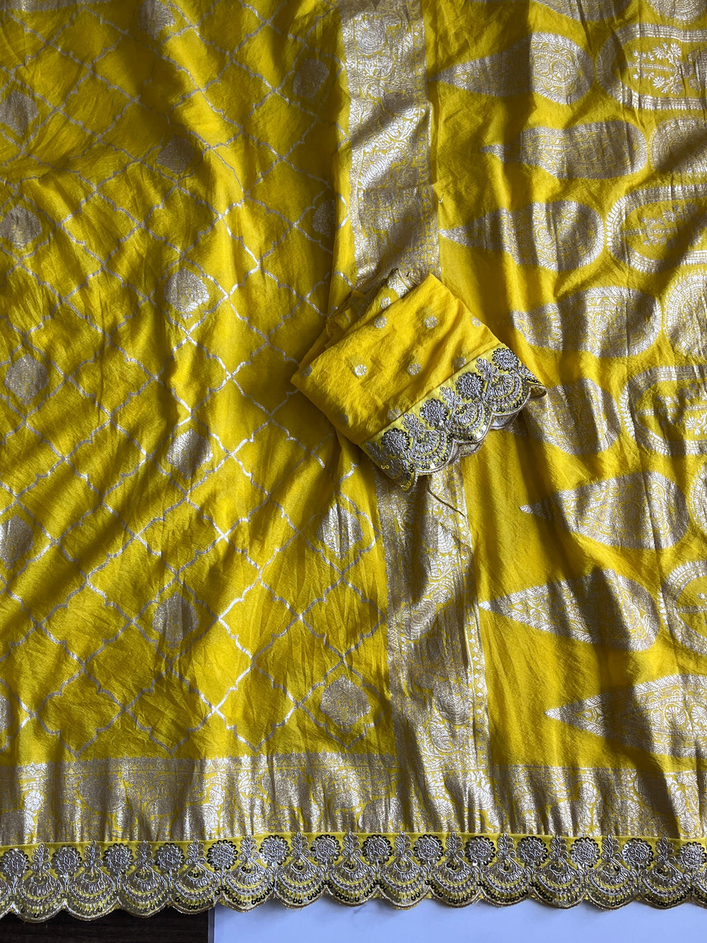 Banarasi Silk Saree with Zari Jaal & Sequin Border