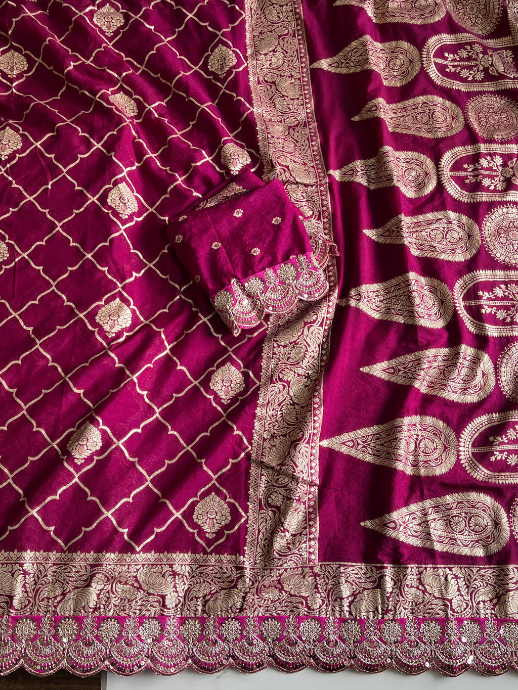 Banarasi Silk Saree with Zari Jaal & Sequin Border