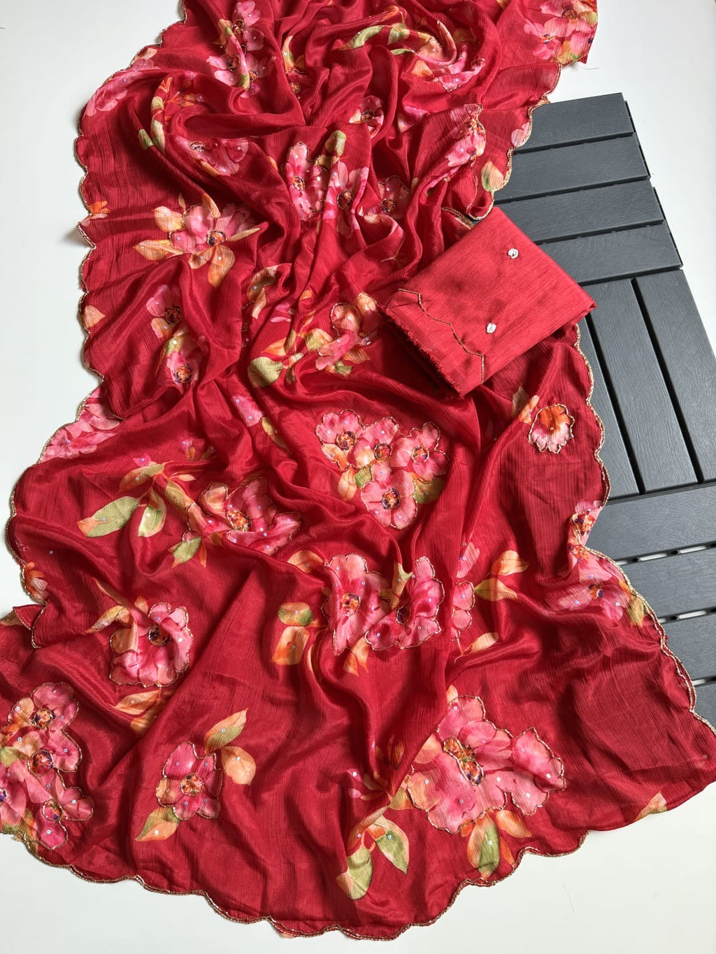 Pure Chinnon Handwork Saree
