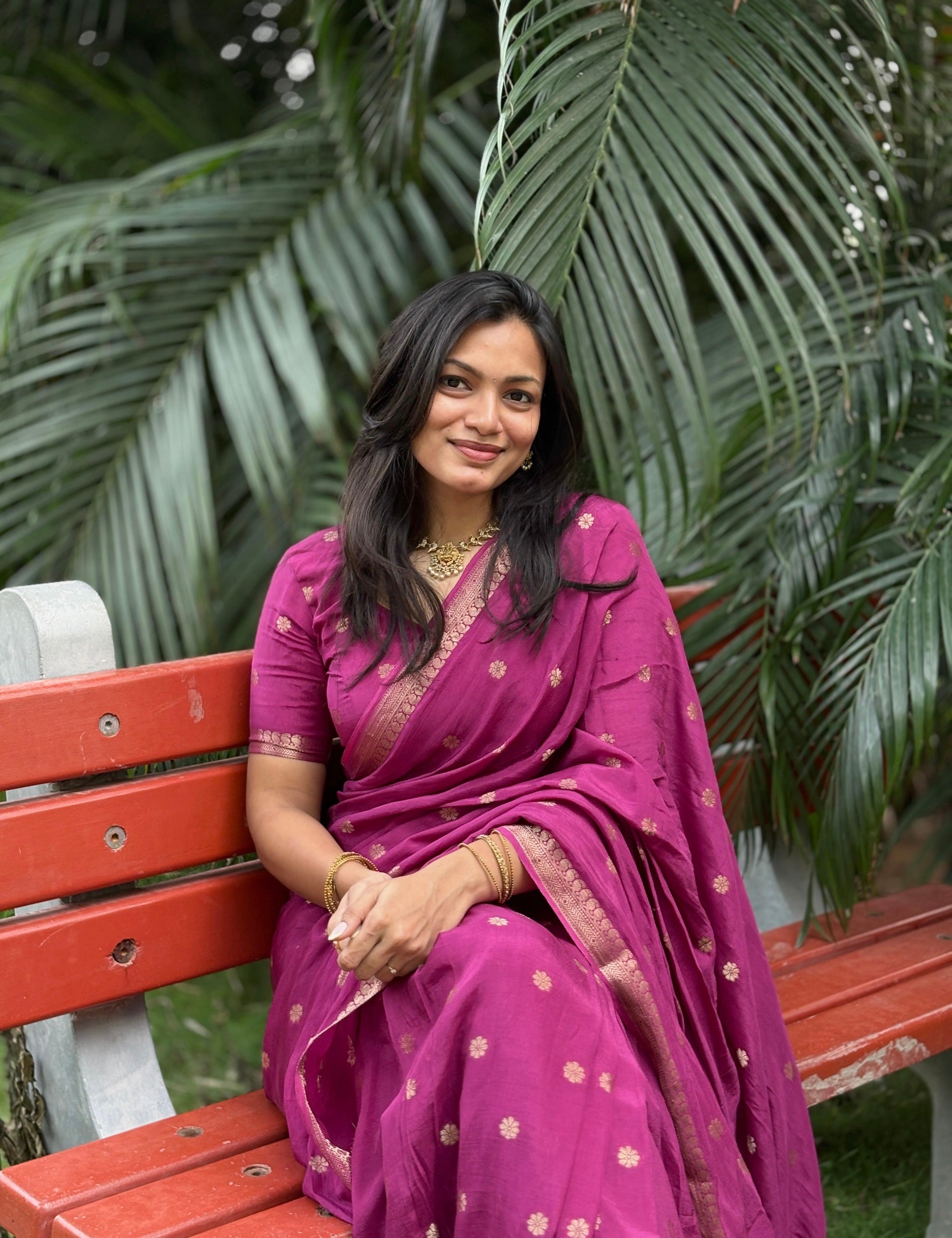 Viscose Saree with Gold Zari Border