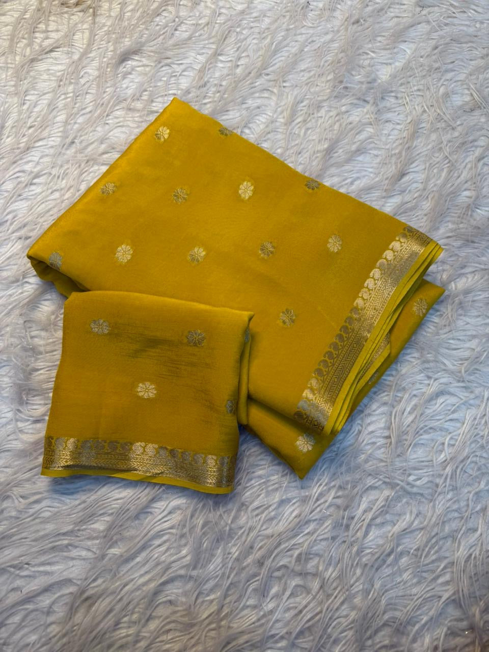 Viscose Saree with Gold Zari Border