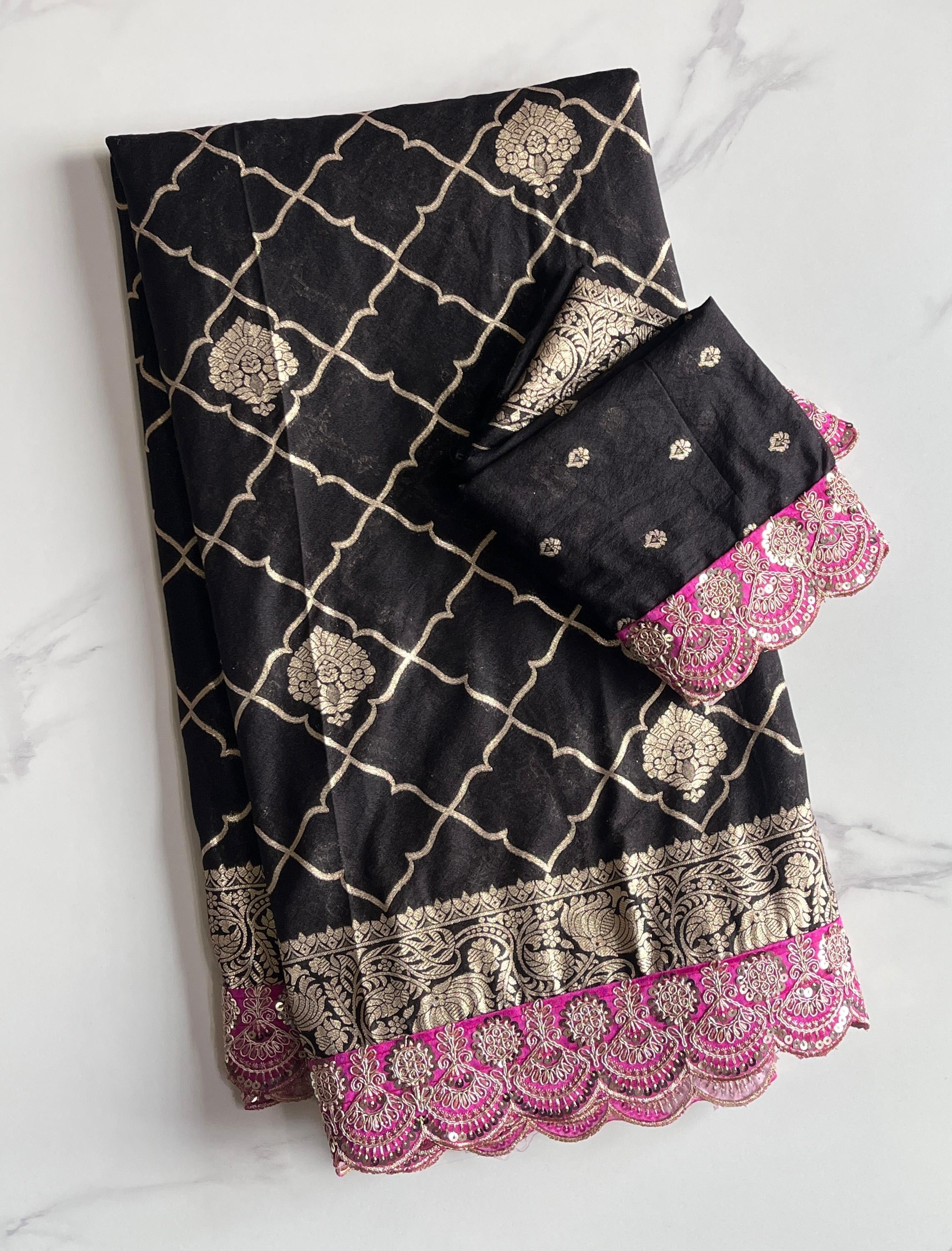 Banarasi Silk Saree with Zari Jaal & Sequin Border