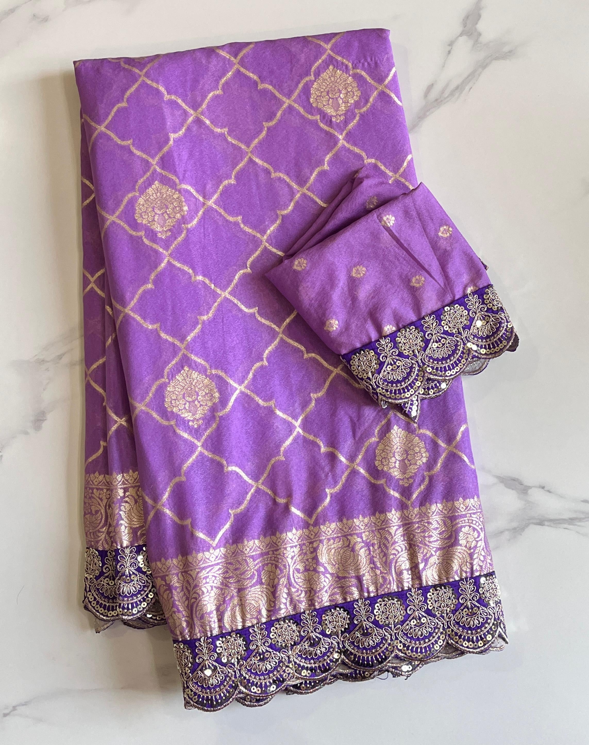 Banarasi Silk Saree with Zari Jaal & Sequin Border