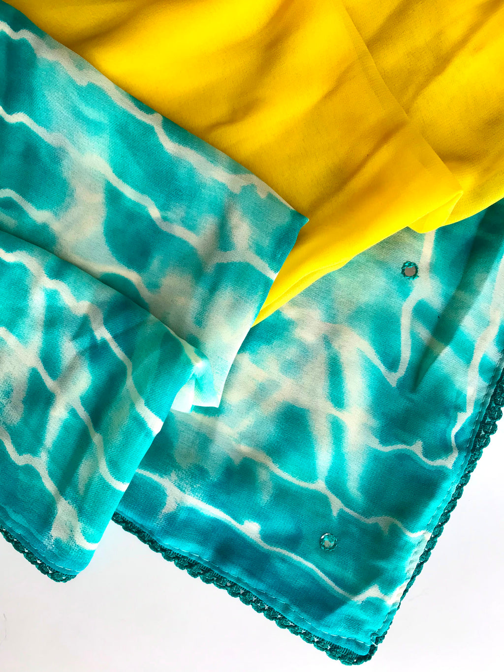 Yellow Teal Shibori Georgette Saree