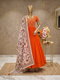 Orange Kalamkari Dupptta Gown