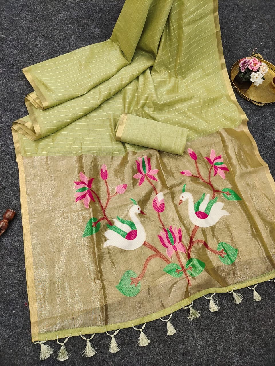 Swan Paithani Tissue Silk Saree with Zari
