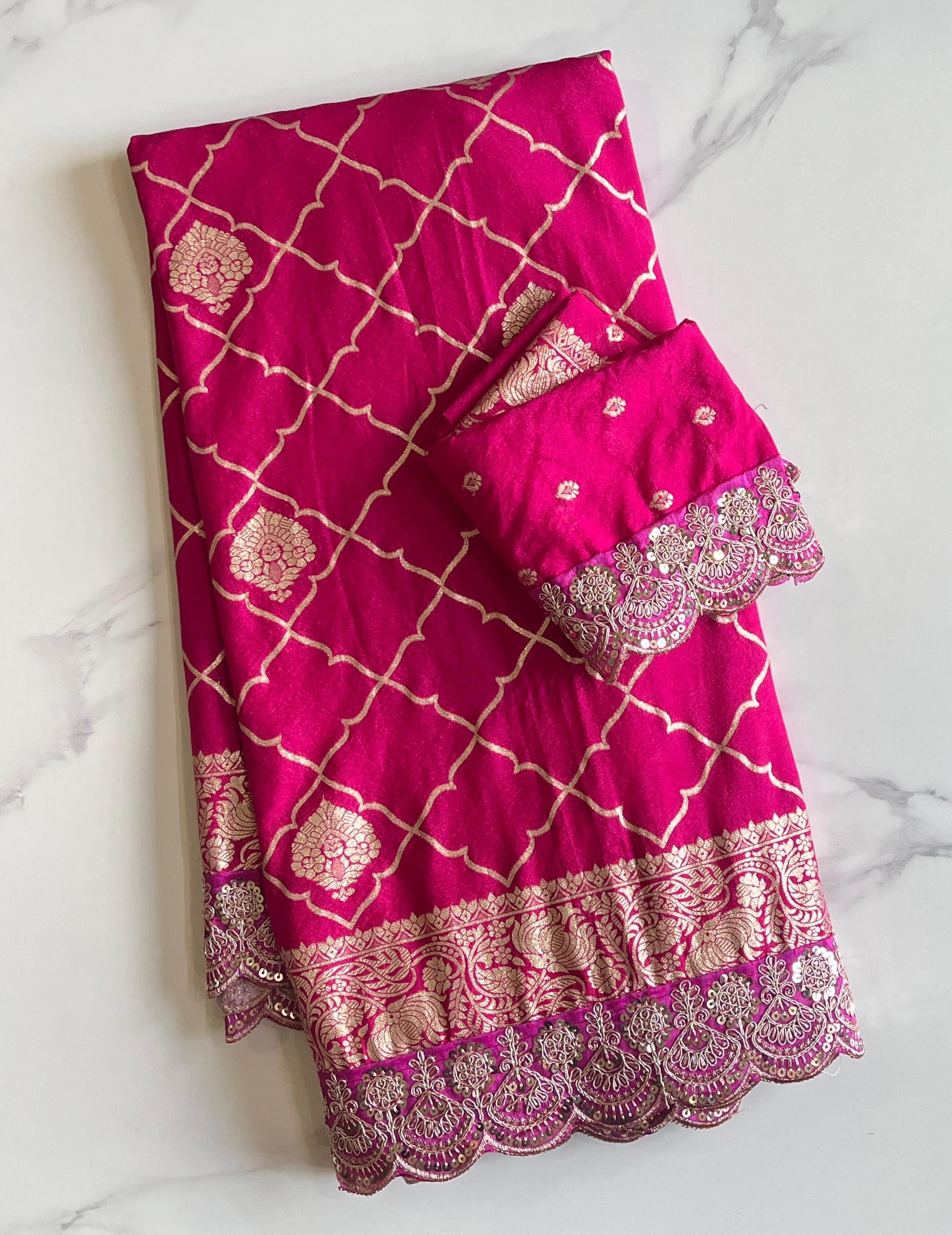 Banarasi Silk Saree with Zari Jaal & Sequin Border
