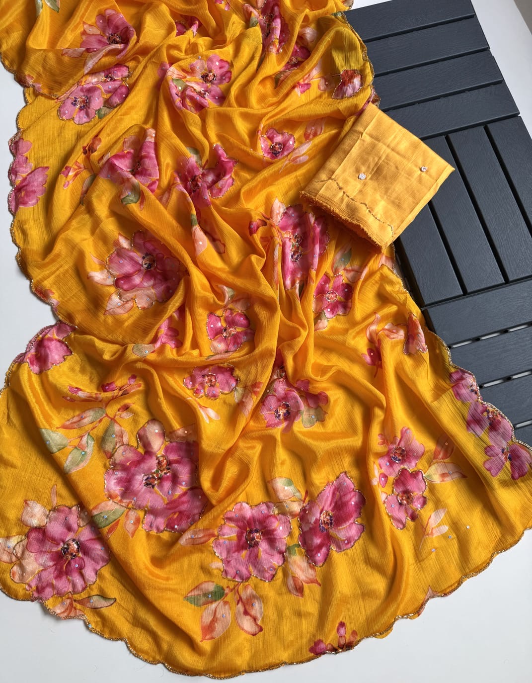 Pure Chinnon Handwork Saree
