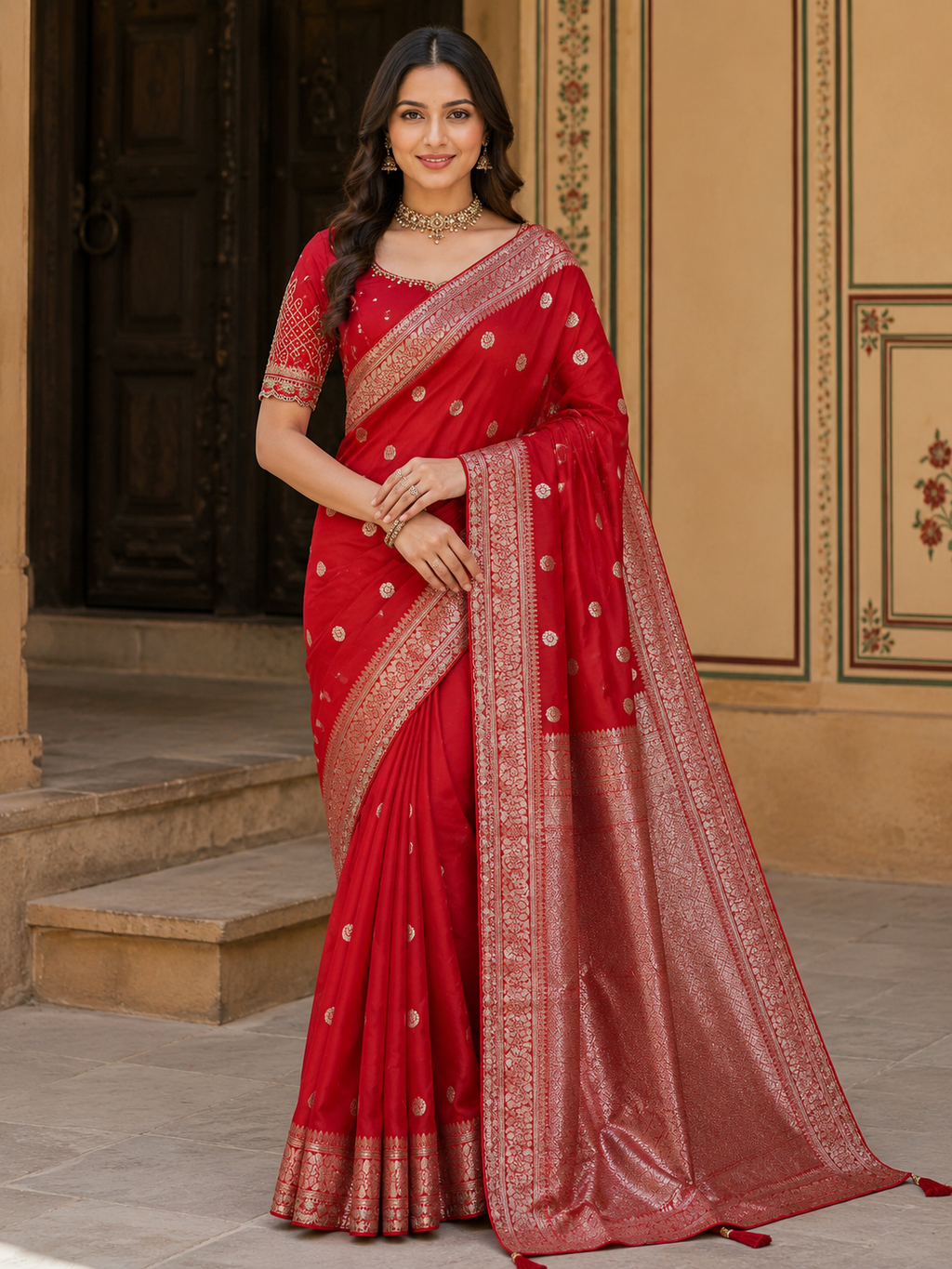 Premium Banarasi Pattu saree with moon weaving design