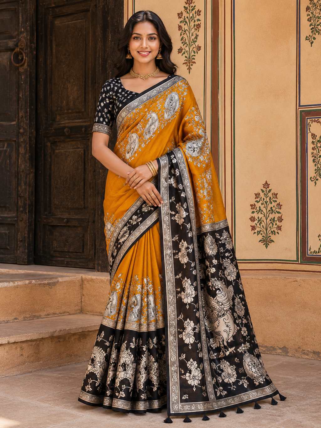 Beautiful Kalamkari printed pure linen saree