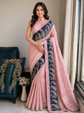 Beautiful Kalamkari printed pure linen saree with blouse