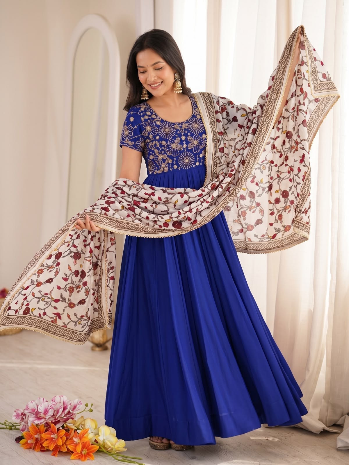 Orange Kalamkari Dupptta Gown