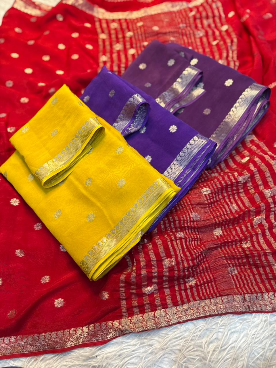 Viscose Saree with Gold Zari Border