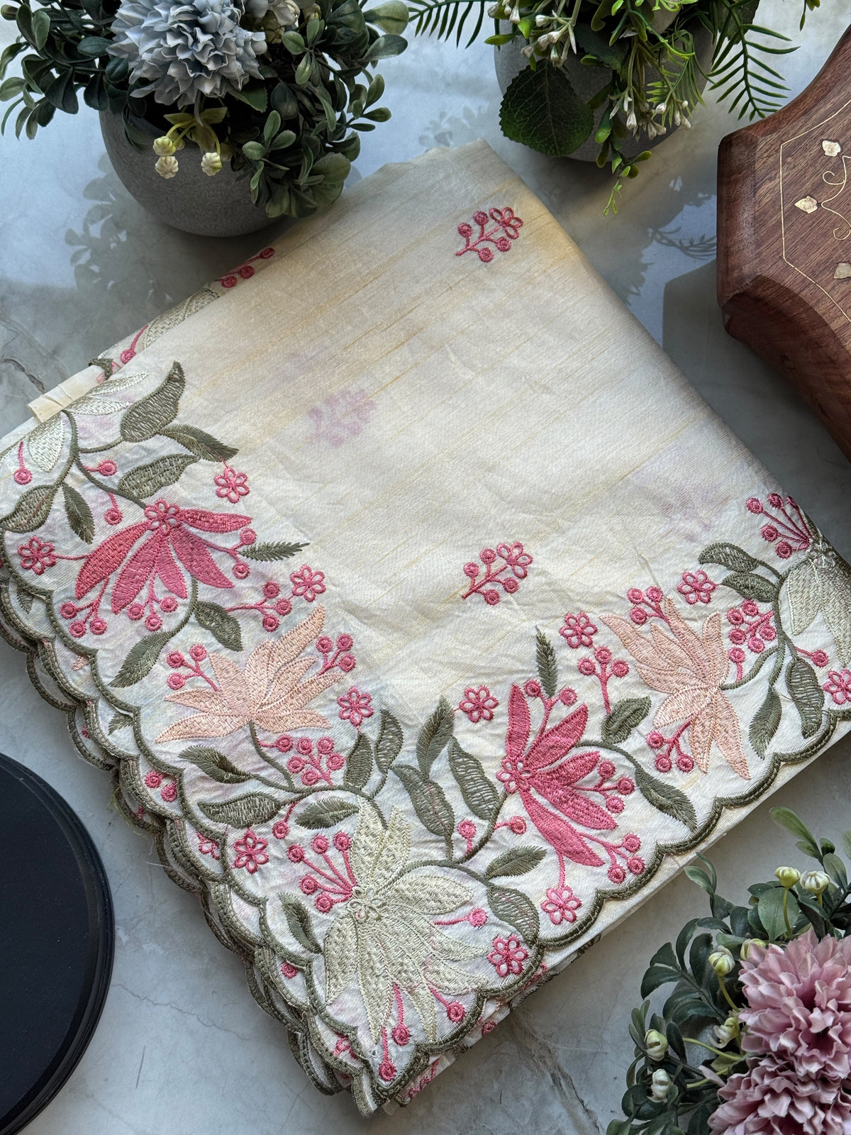 Pure Tussar Silk Saree With Embroidery