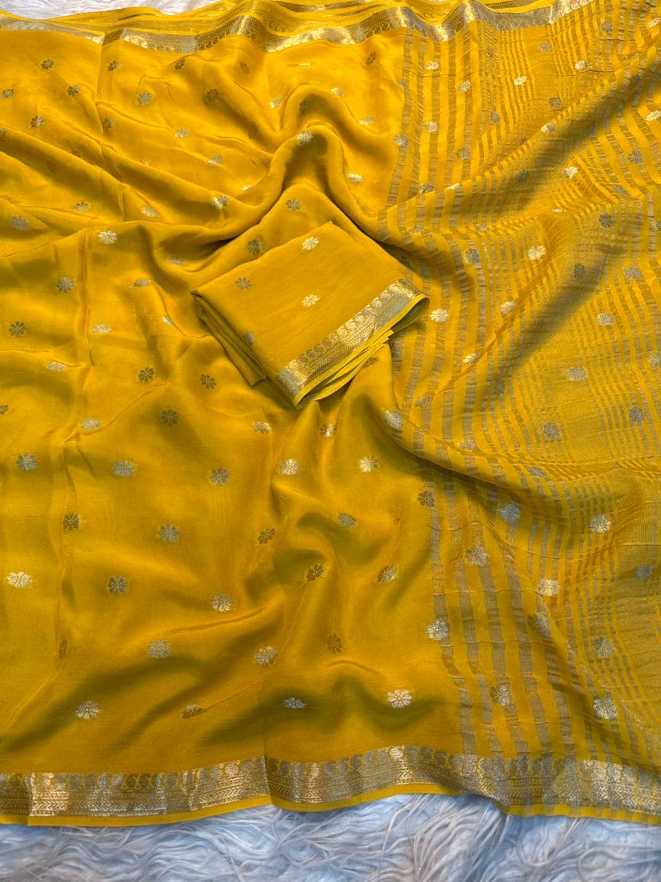 Viscose Saree with Gold Zari Border