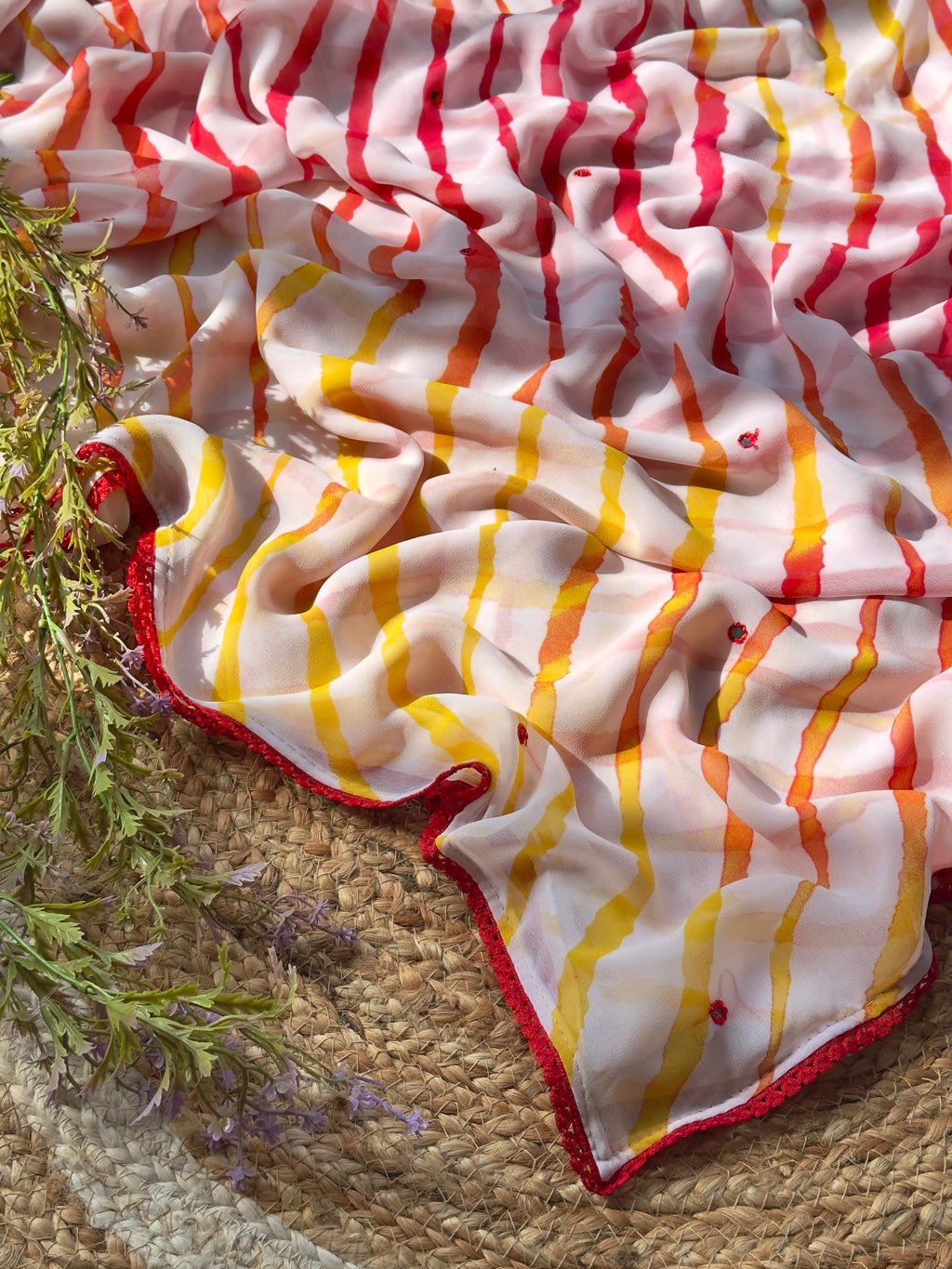 White Multicolor Stripe Georgette Saree