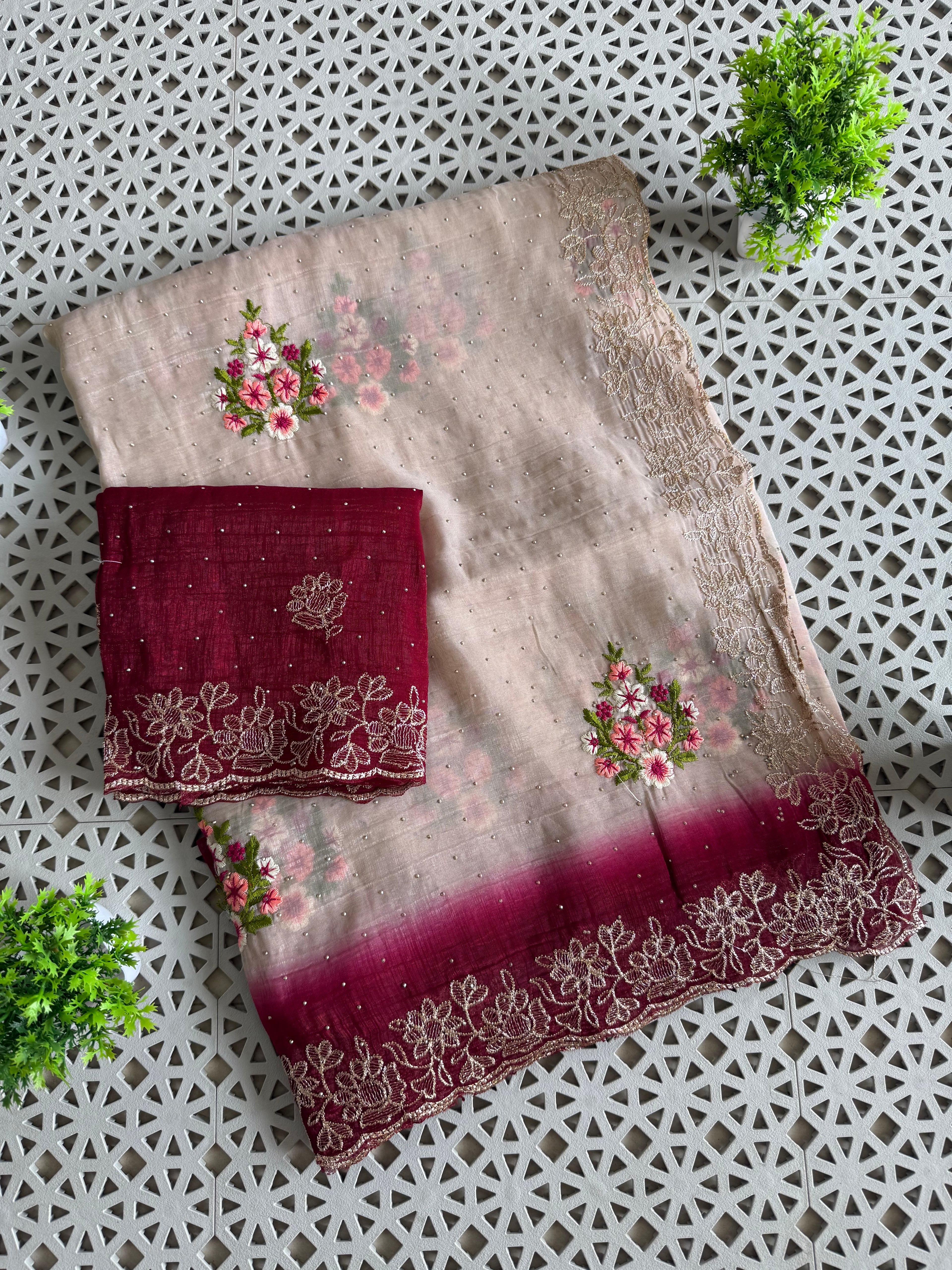 Grey Ombre Floral Silk Saree