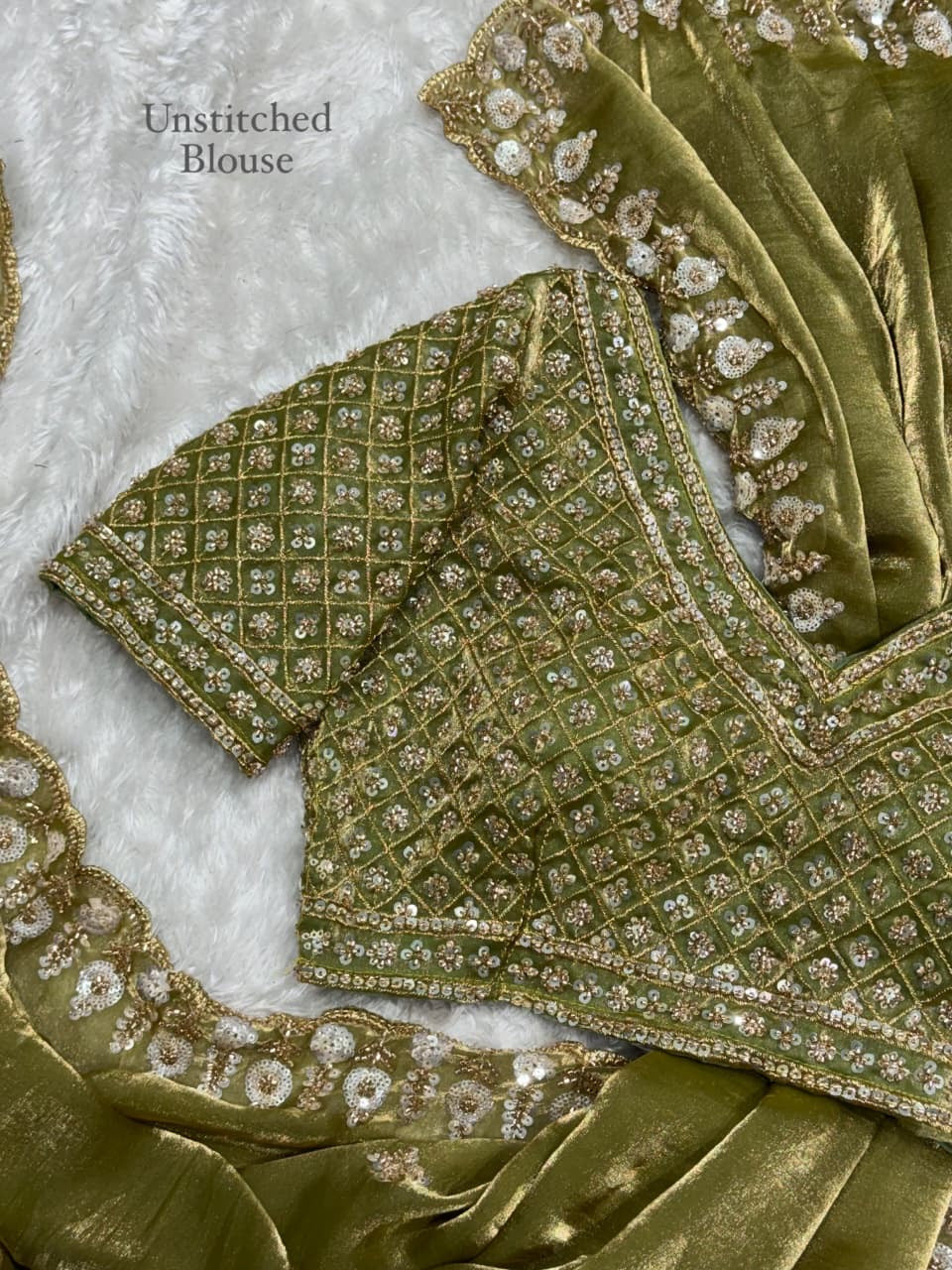 Olive Green Tissue Silk Saree