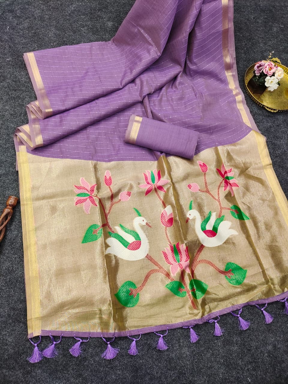Swan Paithani Tissue Silk Saree with Zari