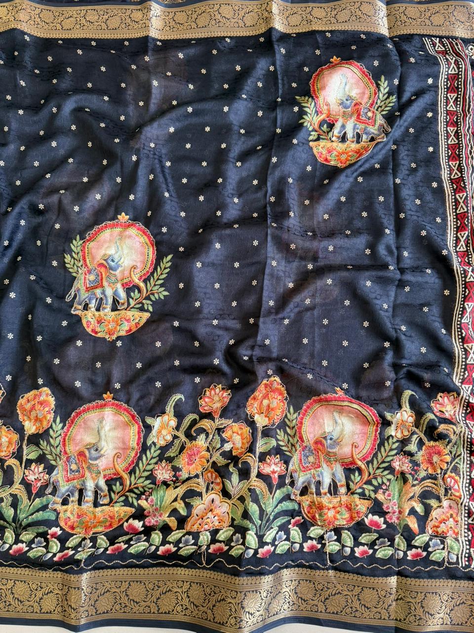 Pure Marsh Mellow silk saree with Unique printed Sarees