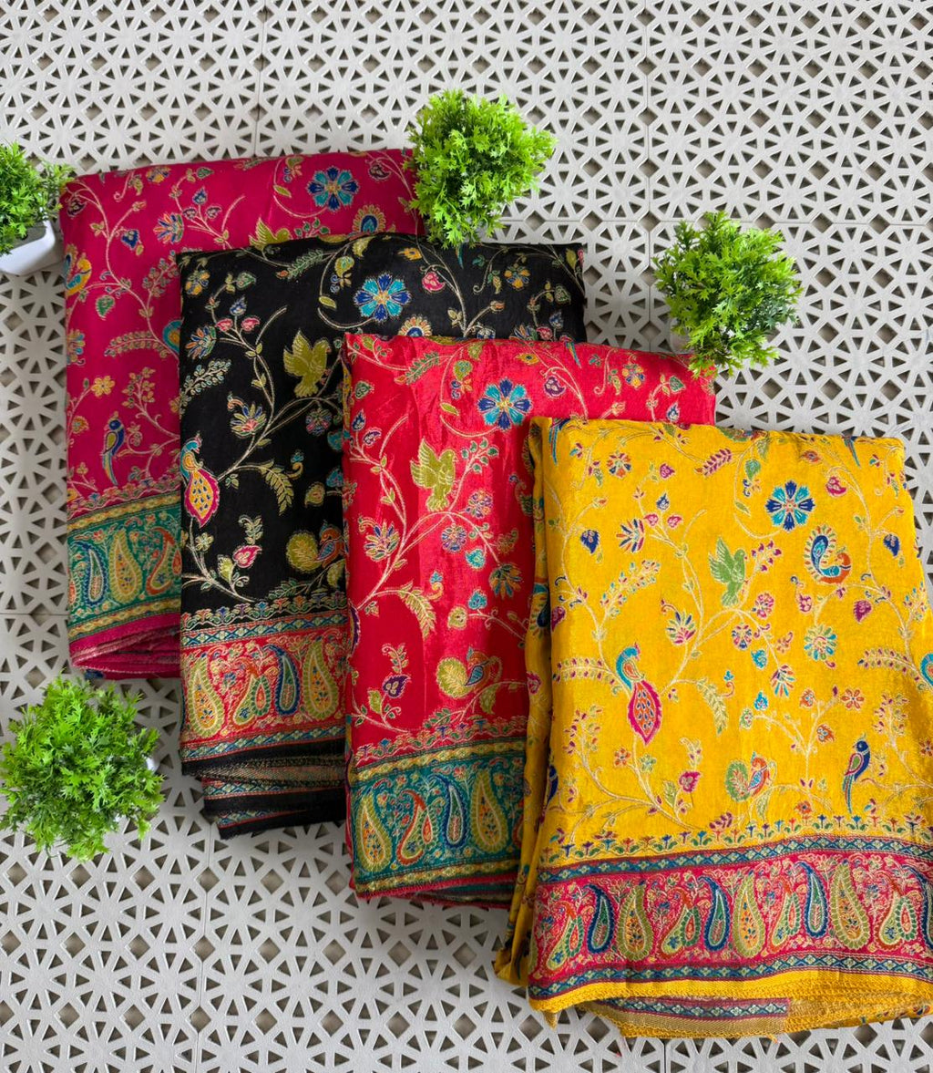 Pure Viscose Russain Silk Pashmina Position Printed saree