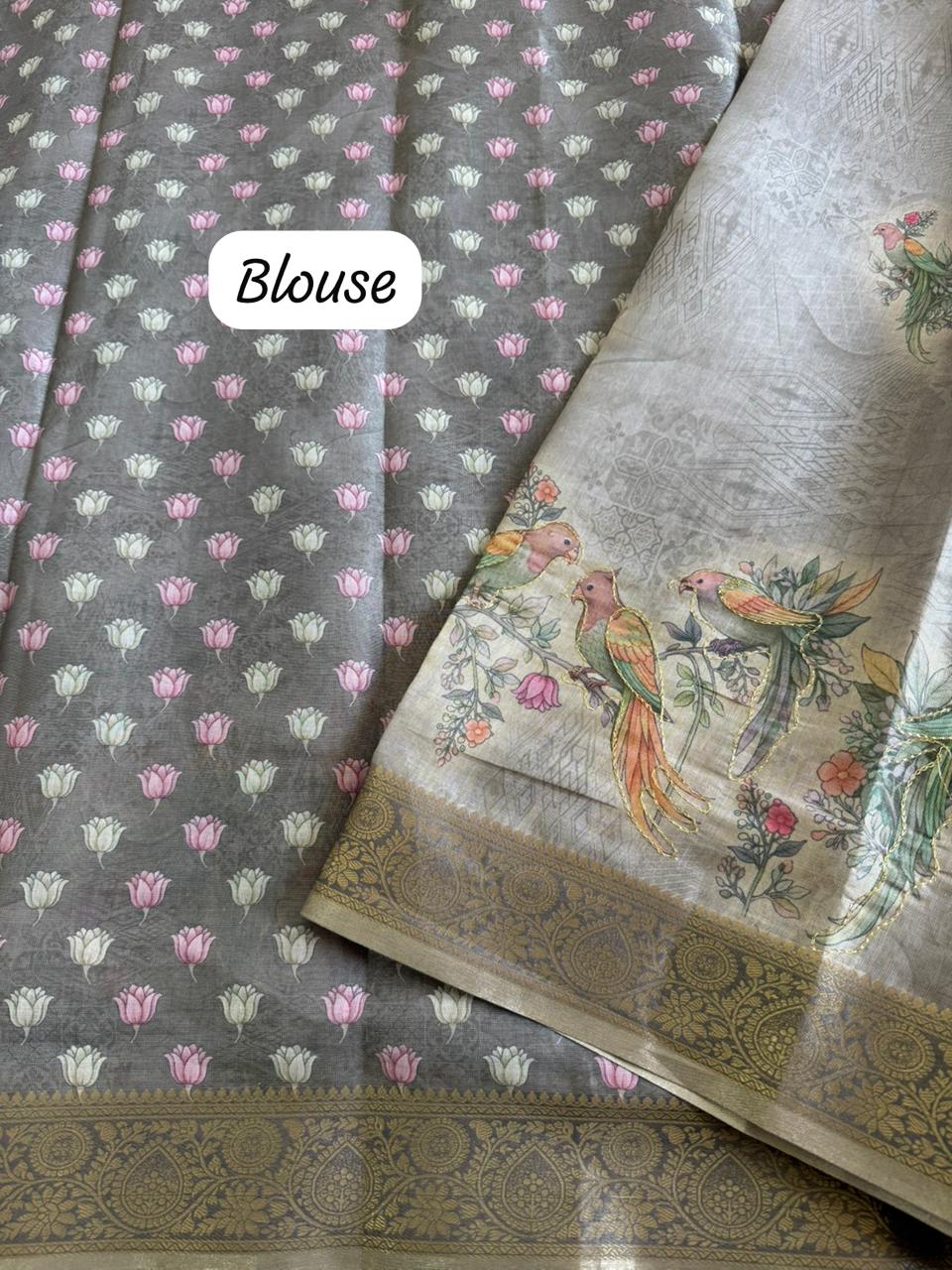 Tissue Linen Silk saree with Printed running blouse