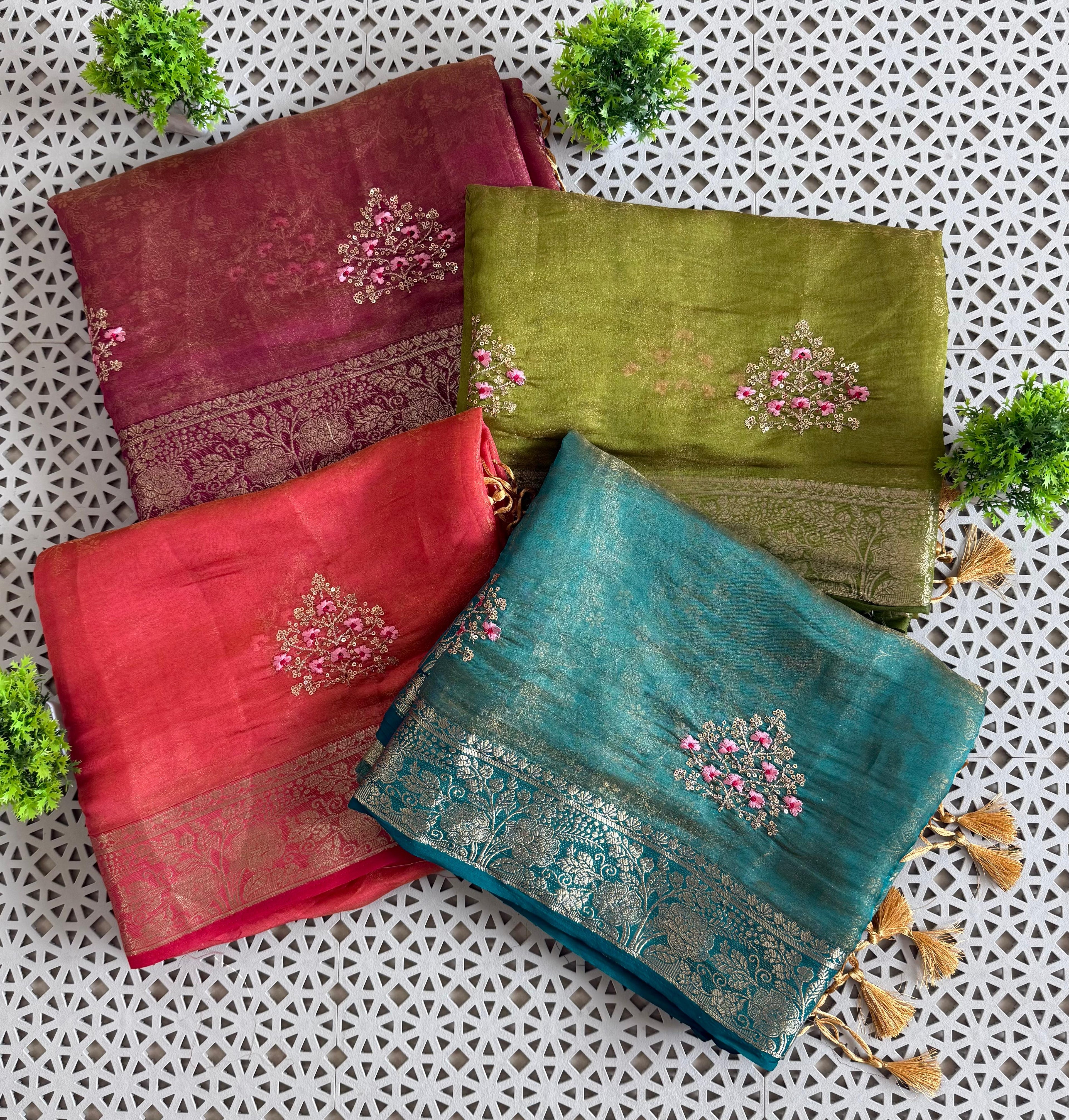Pure Fancy Fabric TwoTone shade Saree With Self Weaving Design