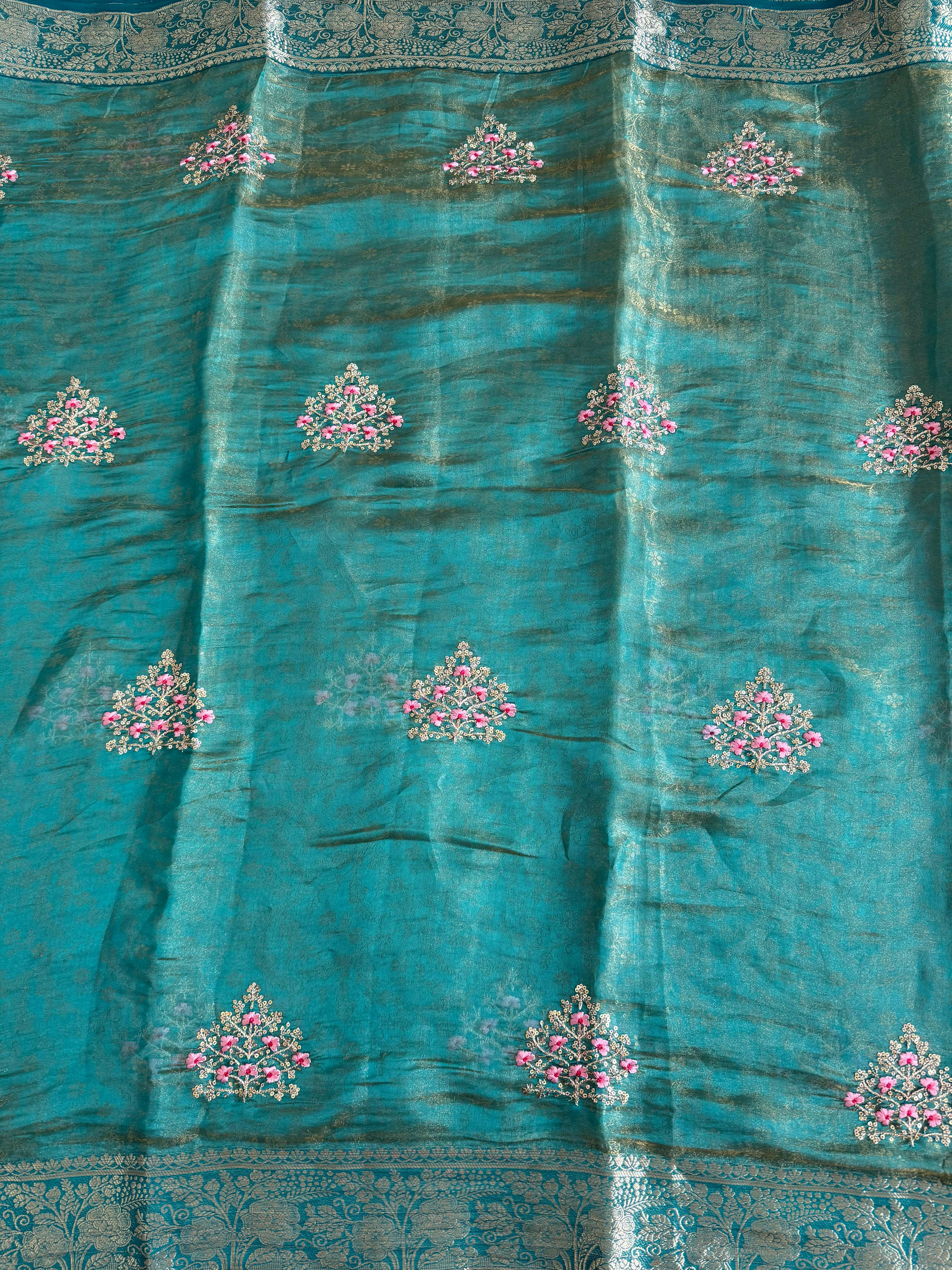 Pure Fancy Fabric TwoTone shade Saree With Self Weaving Design