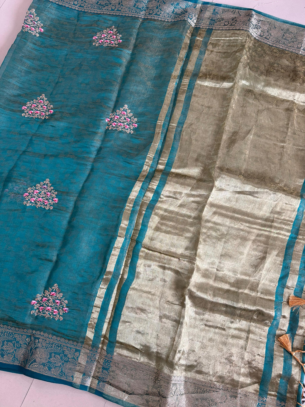 Pure Fancy Fabric TwoTone shade Saree With Self Weaving Design