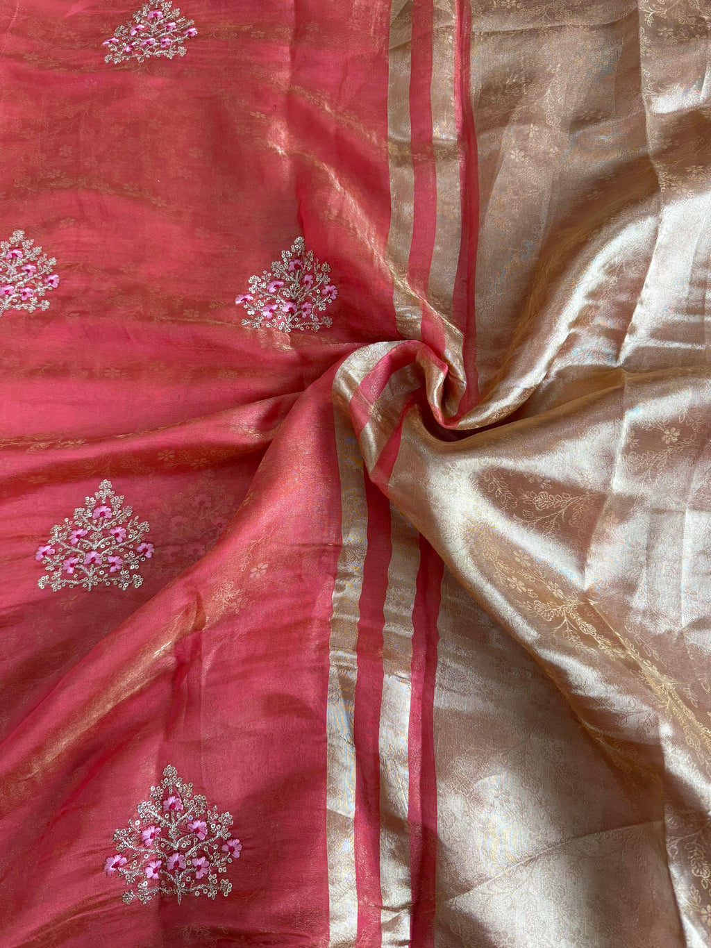 Pure Fancy Fabric TwoTone shade Saree With Self Weaving Design