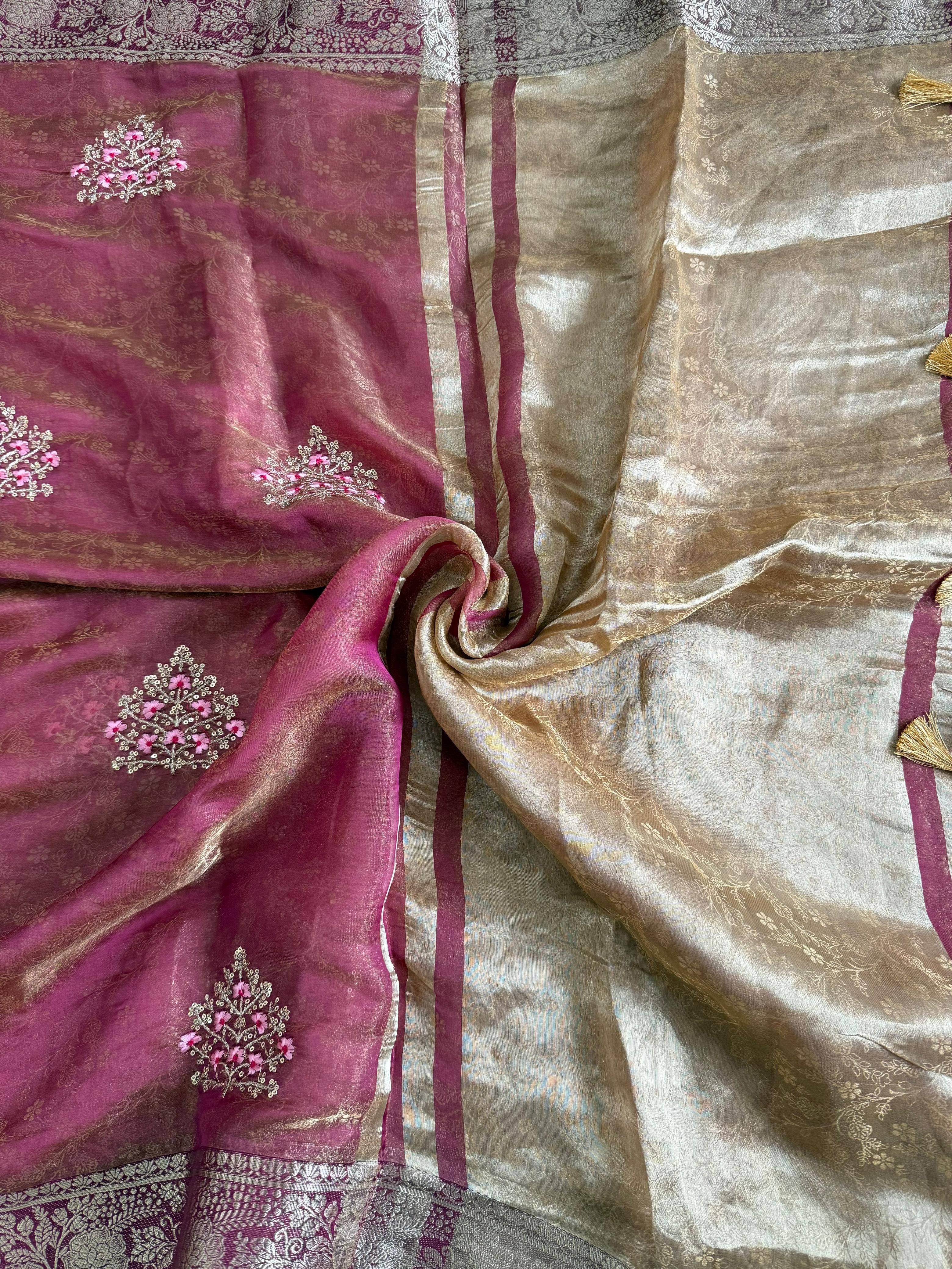 Pure Fancy Fabric TwoTone shade Saree With Self Weaving Design