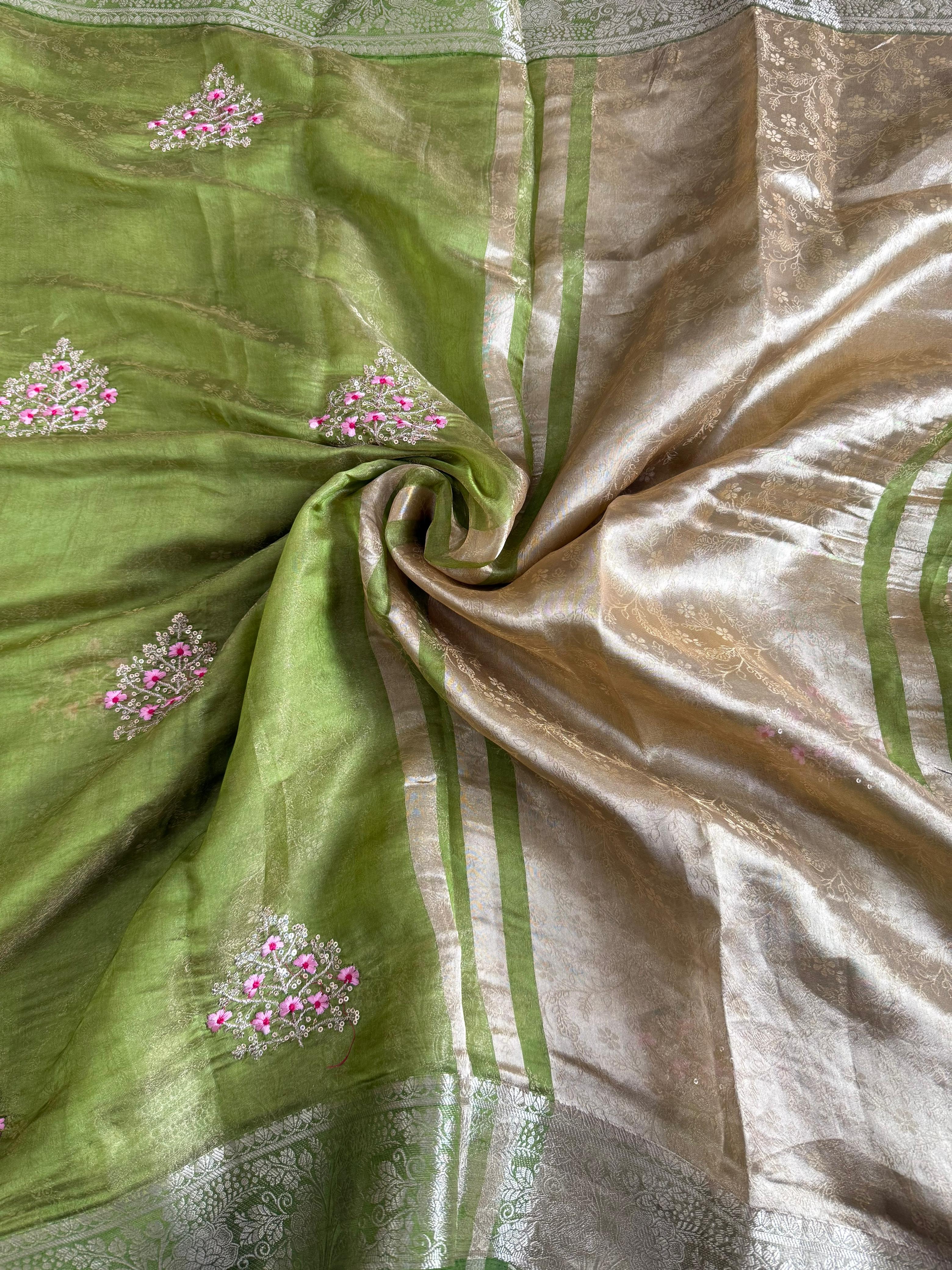 Pure Fancy Fabric TwoTone shade Saree With Self Weaving Design