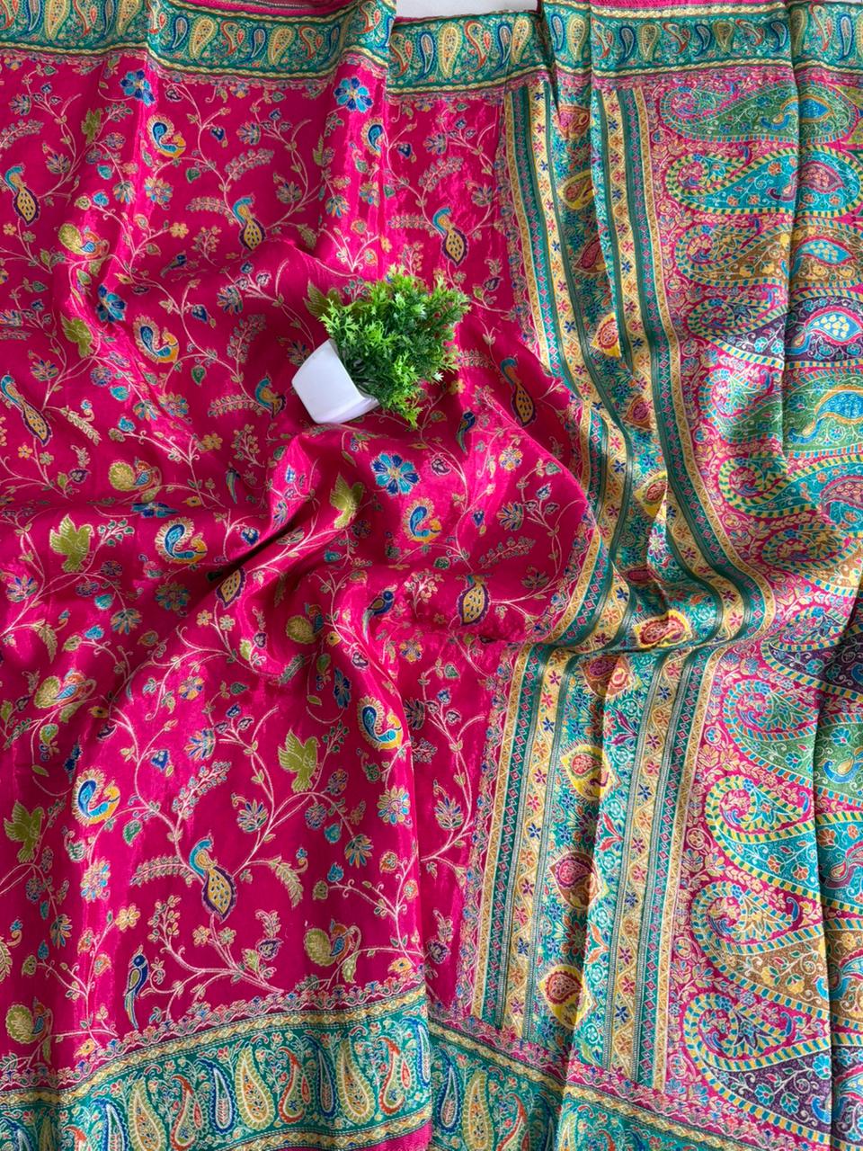 Pure Viscose Russain Silk Pashmina Position Printed saree