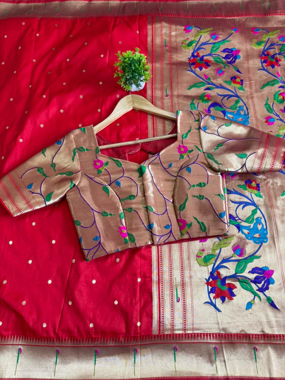 Premium paithani Silk Saree with weaving motifs on all over the saree