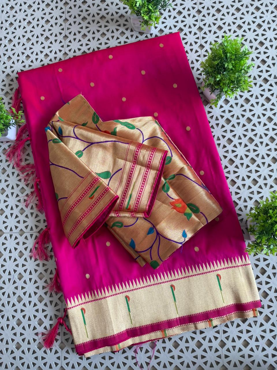 Premium paithani Silk Saree with weaving motifs on all over the saree