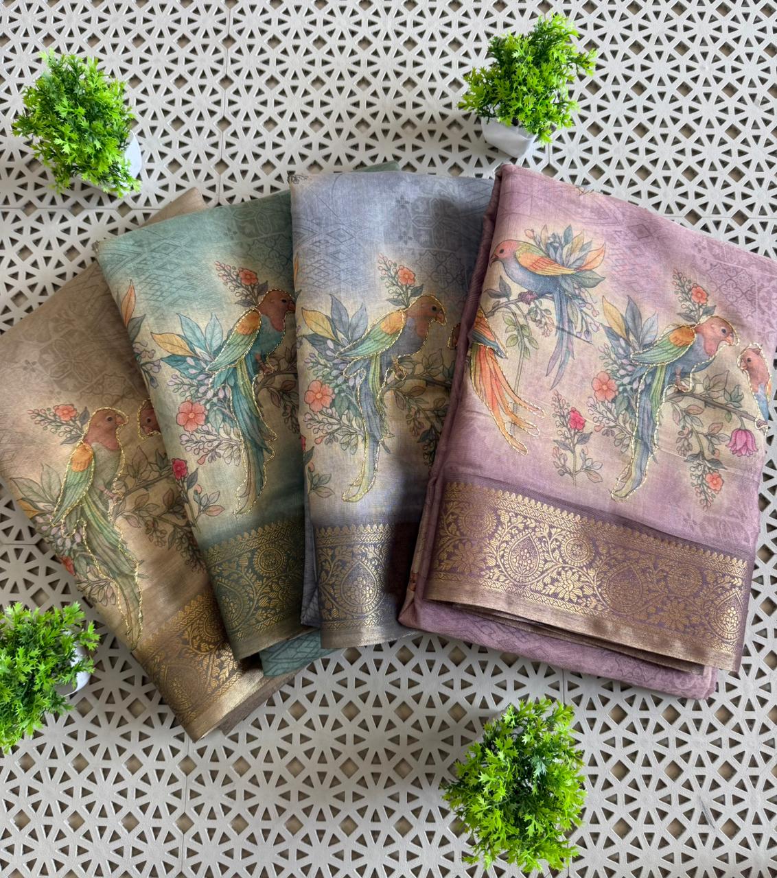 Tissue Linen Silk saree with Printed running blouse